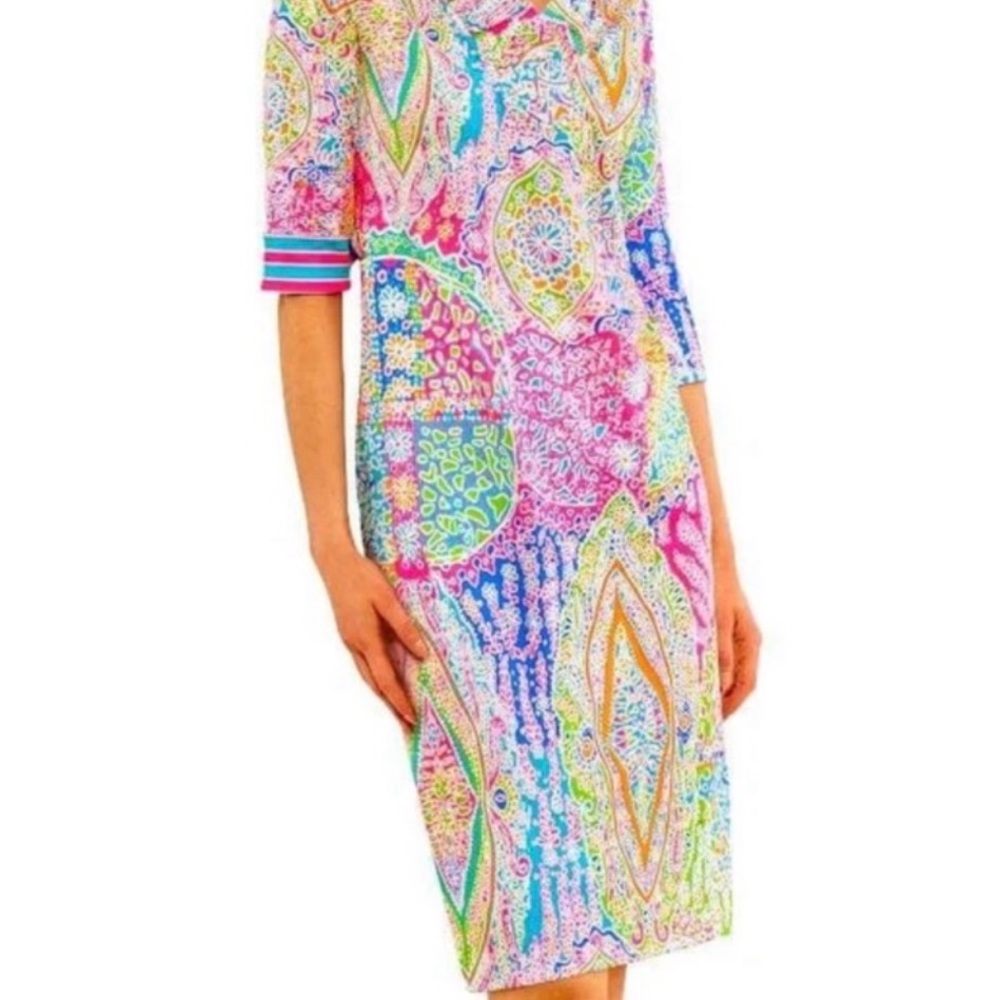 Gretchen Scott Designs Pink and Blue Midi Dress